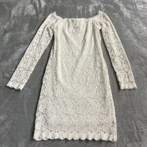 Fashion Nova Dress Womens M White Lace Off Shoulder Bodycon Long Sleeve Bridal